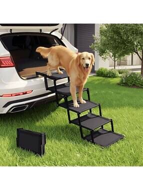 Foldable Dog Stairs for Large Dogs - Extra Wide, Non-Slip, 5 Steps
